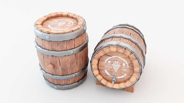 Barrel - game style low poly model Modelo 3D .c4d .max .obj .3ds .fbx .stl .blend 