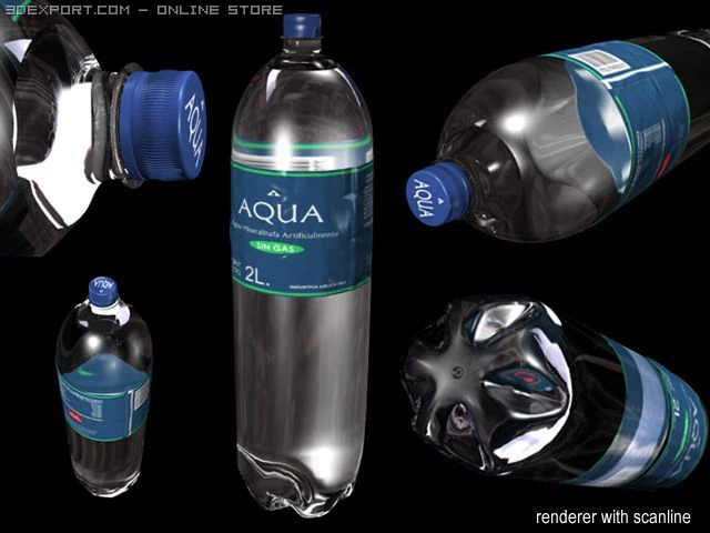 bottle of water 3D Model .c4d .max .obj .3ds .fbx .stl .blend 