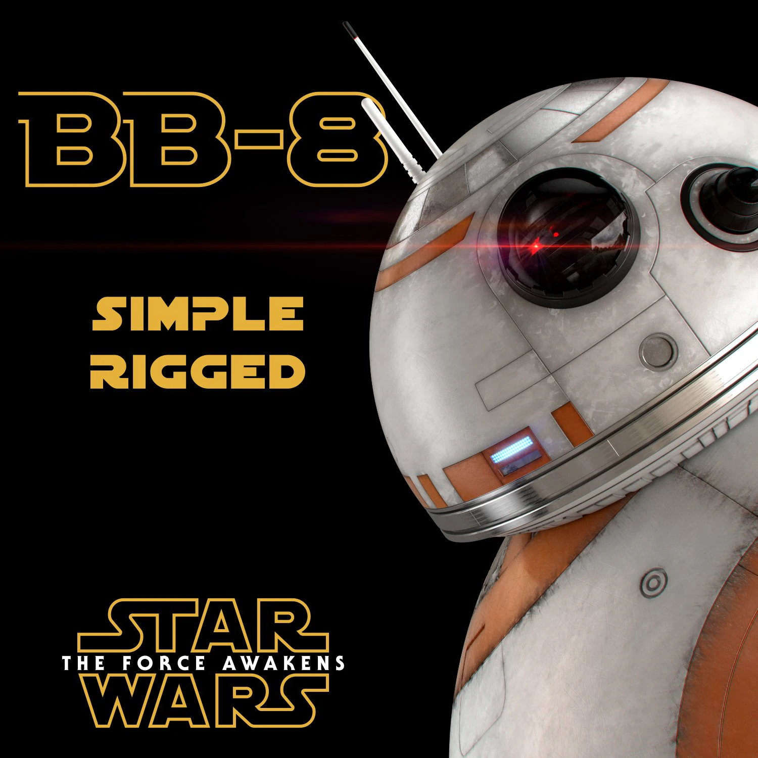 bb-8 star wars droid simple rigged 3D Model .c4d .max .obj .3ds .fbx .stl .blend 