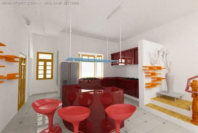 house  inside 1 floor 3D Model .c4d .max .obj .3ds .fbx .stl .blend 