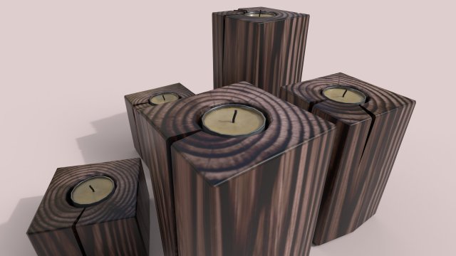 set of wooden candles Modelo 3D .c4d .max .obj .3ds .fbx .stl .blend 