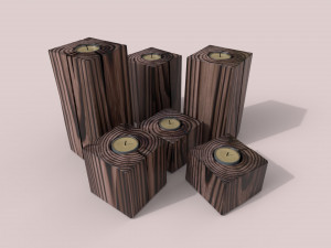 set of wooden candles Modelo 3D