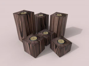 set of wooden candles 3D Model