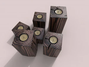 set of wooden candles 3D Model