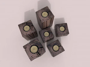 set of wooden candles 3D Model