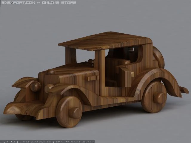 wooden car 3D Model .c4d .max .obj .3ds .fbx .stl .blend 
