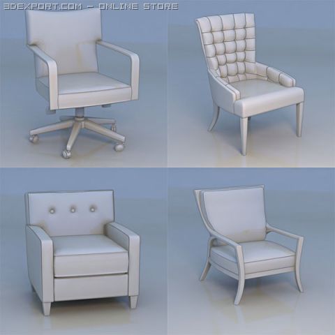 4 chairs 3D Model .c4d .max .obj .3ds .fbx .stl .blend 