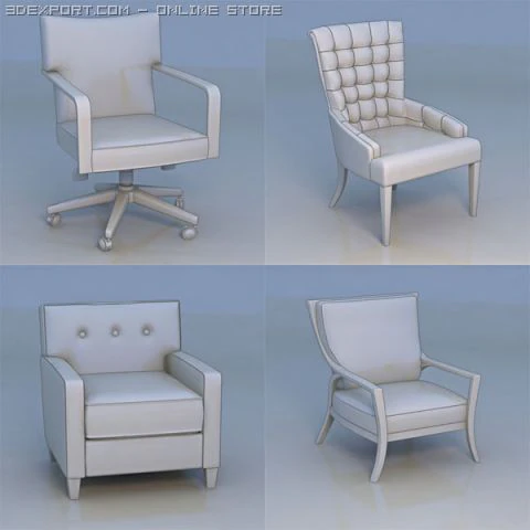 4 chairs 3D Model .c4d .max .obj .3ds .fbx .stl .blend 