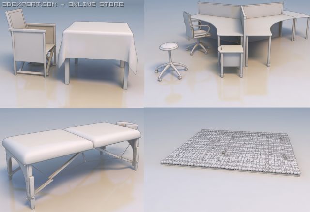 tables massage bed and a rug 3D Model .c4d .max .obj .3ds .fbx .stl .blend