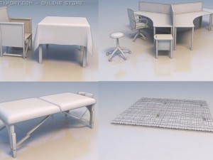 tables  massage bed and a rug 3Dモデル