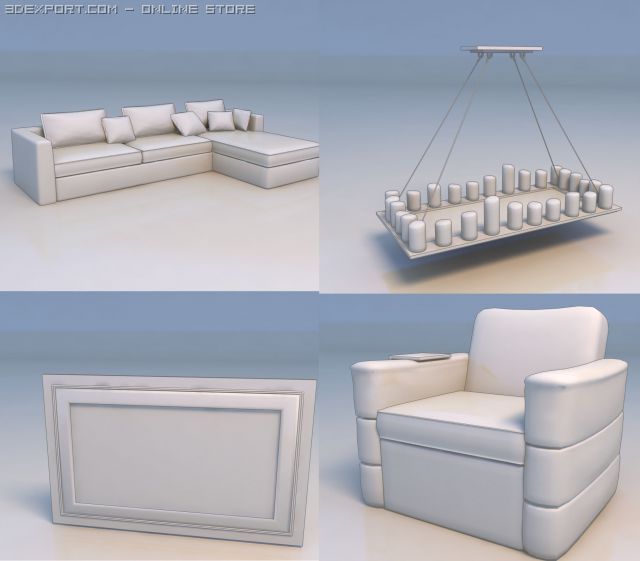 chairs sofa candle lights tv Model 3D .c4d .max .obj .3ds .fbx .stl .blend