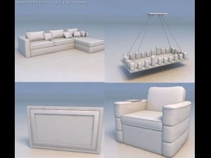 cadeiras sofá velas luzes tv Modelo 3D