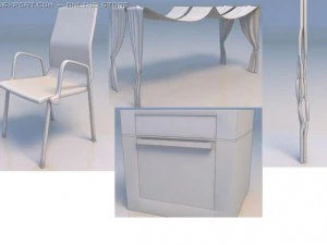 St&uuml;hle, Zelt, Schreibtisch 3D Modell