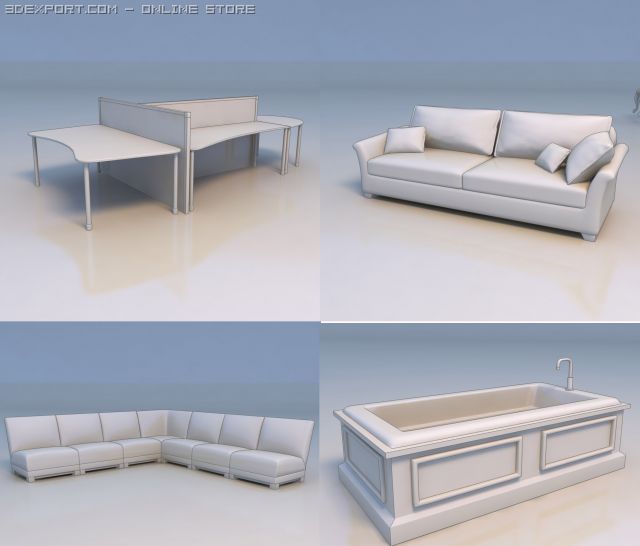 sofa officedesk tub 3D Модель .c4d .max .obj .3ds .fbx .stl .blend 