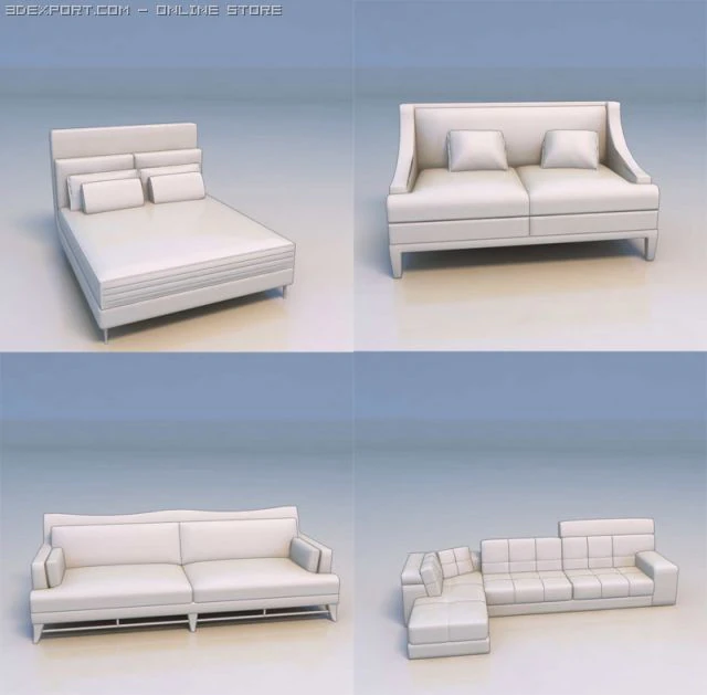 bed sofa 3D Model .c4d .max .obj .3ds .fbx .stl .blend 