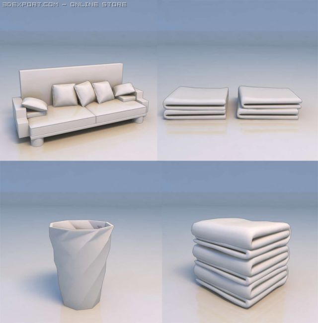 sofa garbage can blanket quilt 3Dモデル .c4d .max .obj .3ds .fbx .stl .blend 