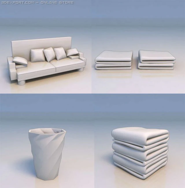 sofa garbage can blanket quilt 3D Model .c4d .max .obj .3ds .fbx .stl .blend