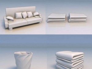 sofa garbage can blanket quilt Model 3D