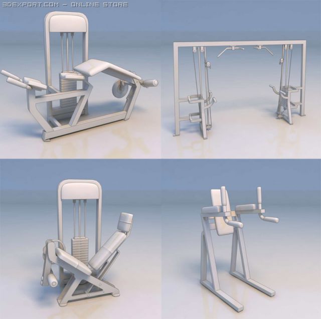 gym fitness equipment 3D Модель .c4d .max .obj .3ds .fbx .stl .blend 