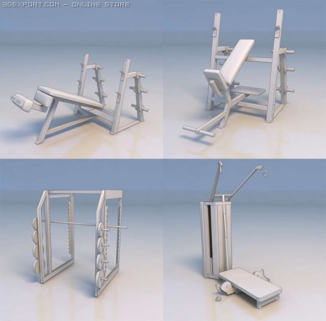 gym fitness equipment 3D Модель .c4d .max .obj .3ds .fbx .stl .blend