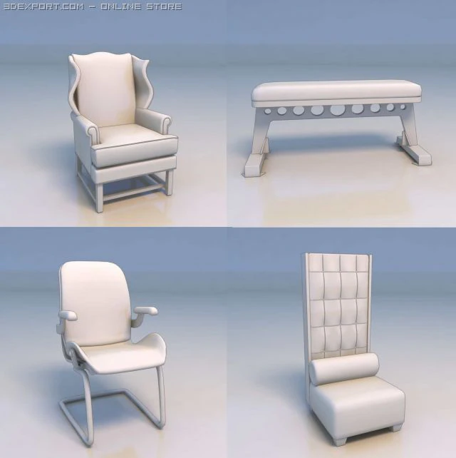 chair desk couch 3D Model .c4d .max .obj .3ds .fbx .stl .blend 