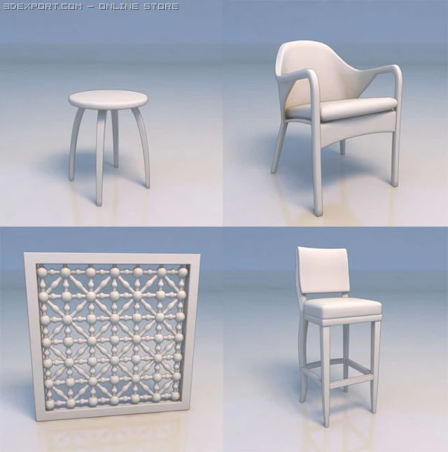 desk window chair sofa 3D Model .c4d .max .obj .3ds .fbx .stl .blend 