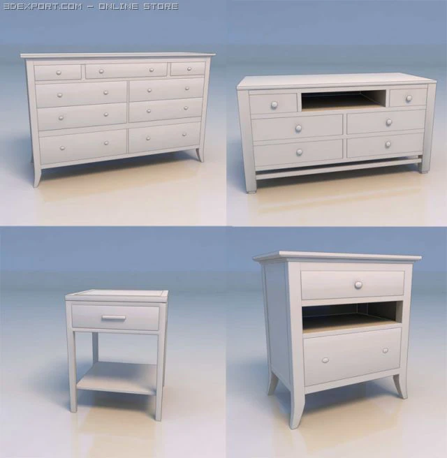 drawer desk 3D Model .c4d .max .obj .3ds .fbx .stl .blend 