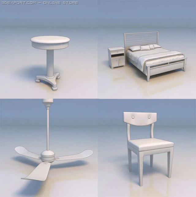 fan desk bed chair 3D Model .c4d .max .obj .3ds .fbx .stl .blend 
