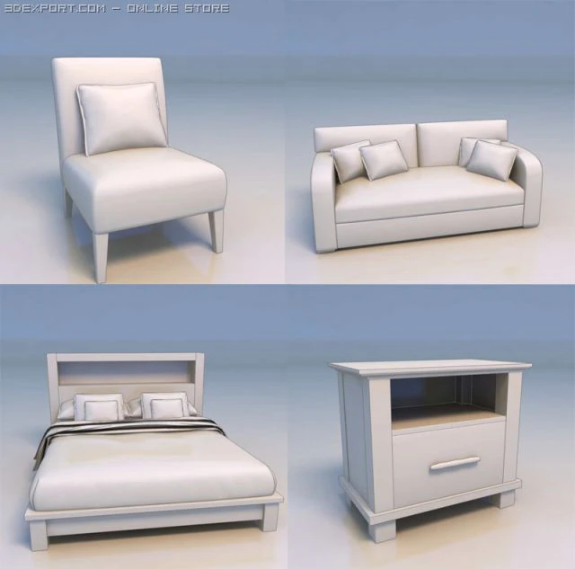 chair sofa bed drawer 3D Model .c4d .max .obj .3ds .fbx .stl .blend 