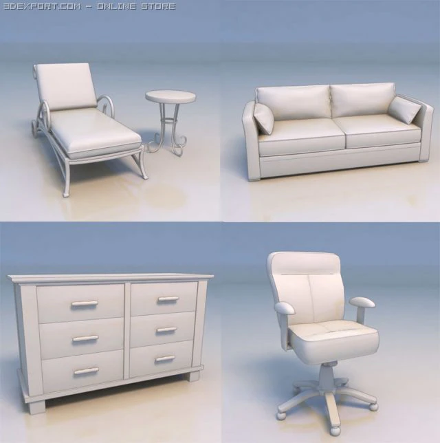 sofa couch desk drawer 3D Model .c4d .max .obj .3ds .fbx .stl .blend 