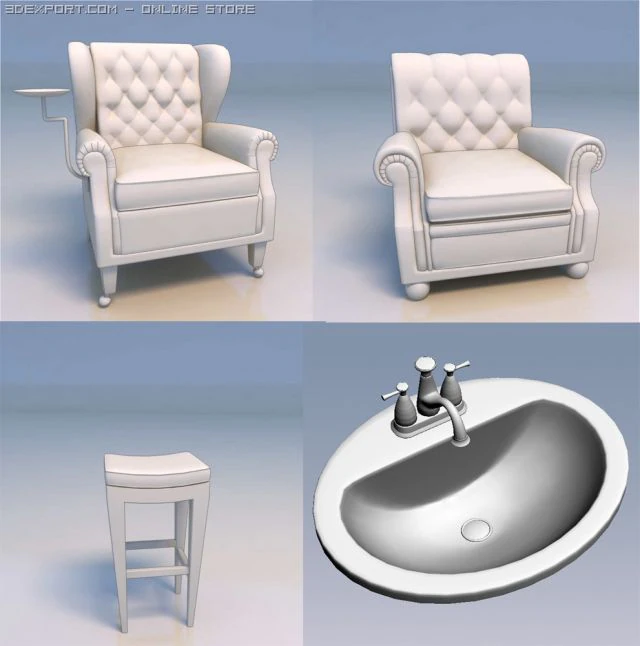 chair faucet desk 3D Model .c4d .max .obj .3ds .fbx .stl .blend 