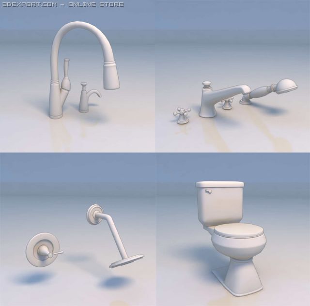 water faucet shower toilet bat Model 3D .c4d .max .obj .3ds .fbx .stl .blend