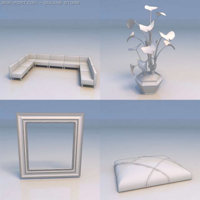 sofa art frame couch flower 3D Model .c4d .max .obj .3ds .fbx .stl .blend 