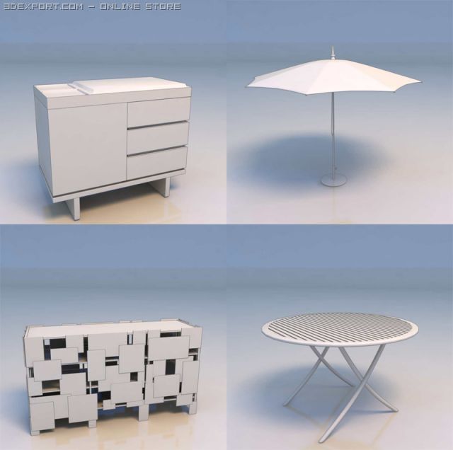 desk umbrella chair table 3D Model .c4d .max .obj .3ds .fbx .stl .blend 