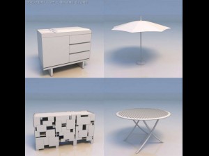 desk umbrella chair table Modello 3D