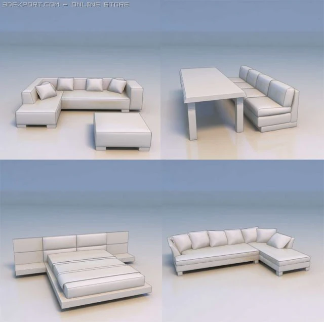 sofa bed desk 3D Model .c4d .max .obj .3ds .fbx .stl .blend