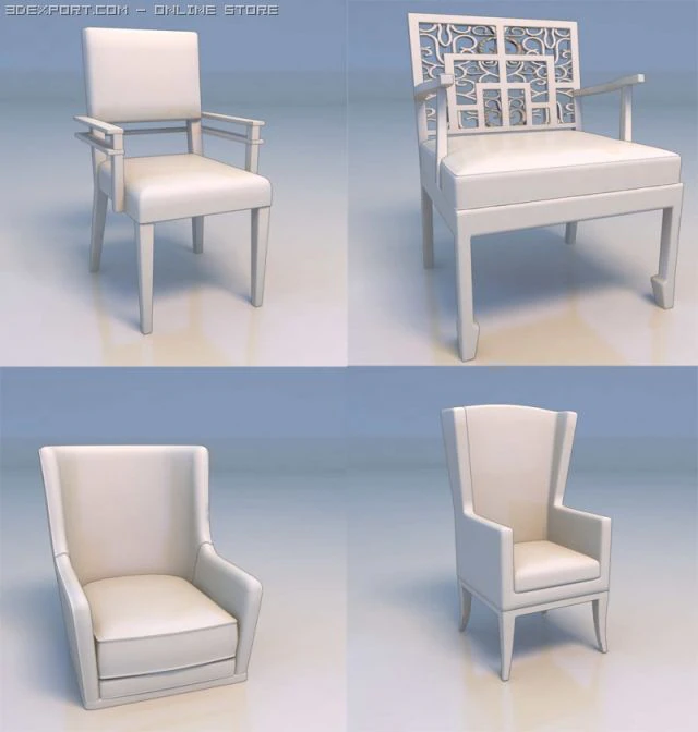 4 chairs 3D Model .c4d .max .obj .3ds .fbx .stl .blend 