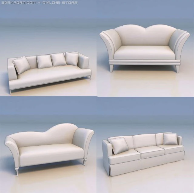 4 sofas 3D Model .c4d .max .obj .3ds .fbx .stl .blend 