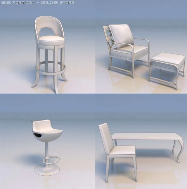 barstool chair table desk 3D Model .c4d .max .obj .3ds .fbx .stl .blend 