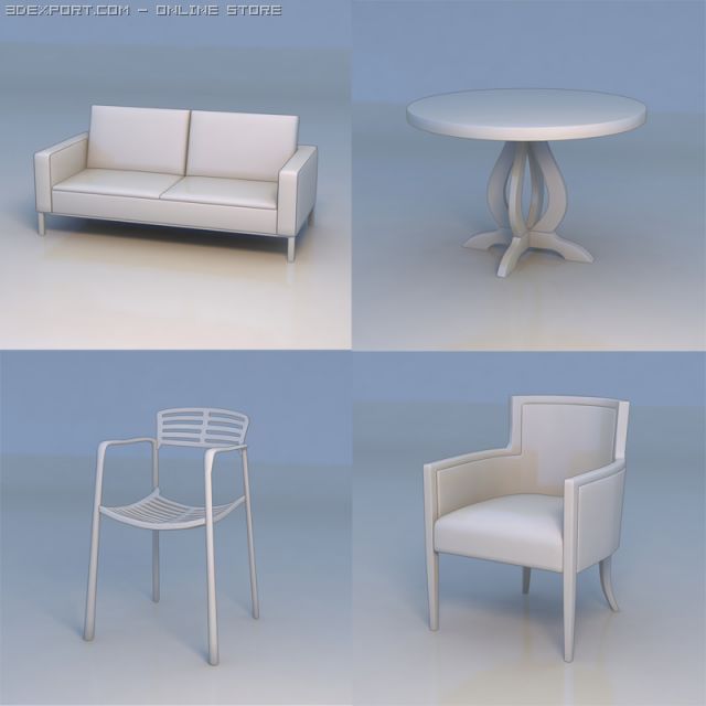 sofa chair round table 3D Model .c4d .max .obj .3ds .fbx .stl .blend 