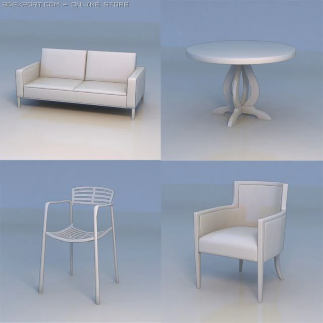 sofa chair round table 3D Model .c4d .max .obj .3ds .fbx .stl .blend 