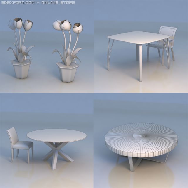 flowers table chair Modèle 3D .c4d .max .obj .3ds .fbx .stl .blend 