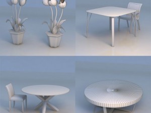 flowers table chair Modelo 3D