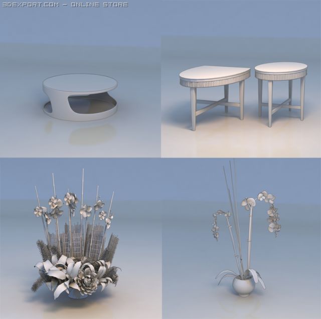 flowers round table 3D Model .c4d .max .obj .3ds .fbx .stl .blend 