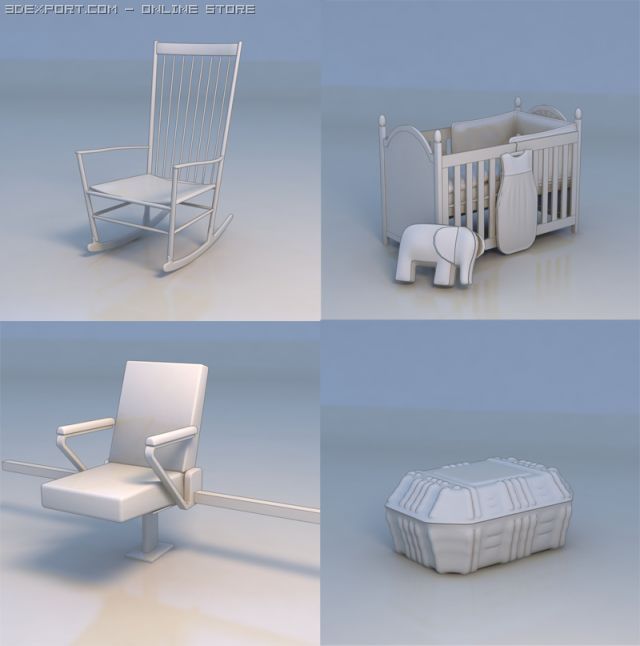rocking chair public chair 3D Model .c4d .max .obj .3ds .fbx .stl .blend 