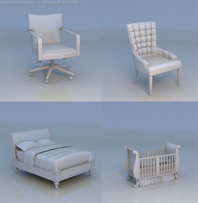 chair double bed kids bed sofa 3D Модель .c4d .max .obj .3ds .fbx .stl .blend