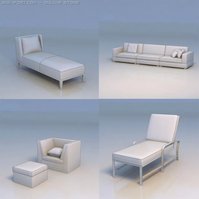 bed lounge chair table 3D Model .c4d .max .obj .3ds .fbx .stl .blend