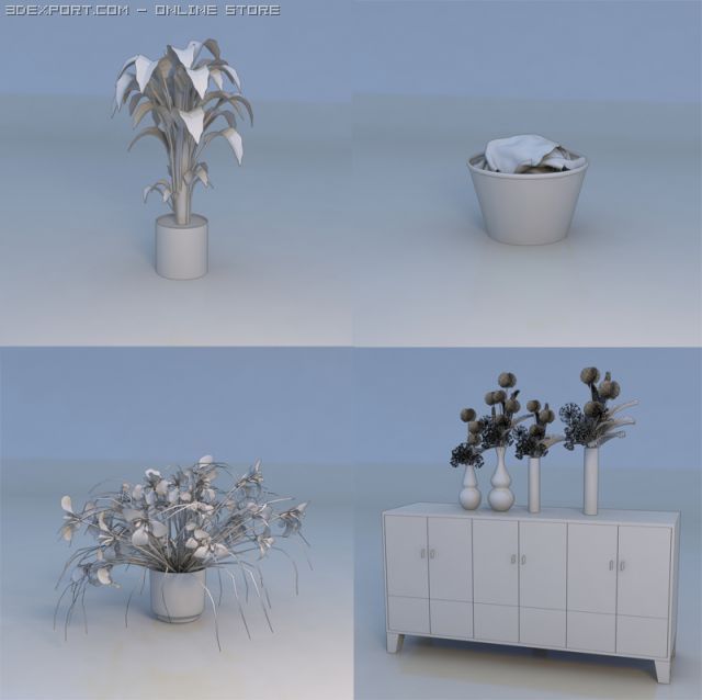 plant flowers table accessorie Model 3D .c4d .max .obj .3ds .fbx .stl .blend 