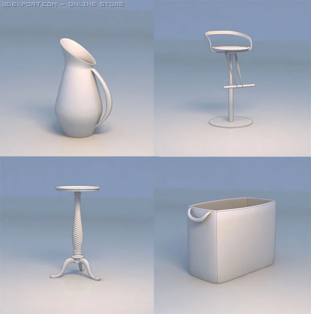 vase bar stool garbage can 3D Model .c4d .max .obj .3ds .fbx .stl .blend 