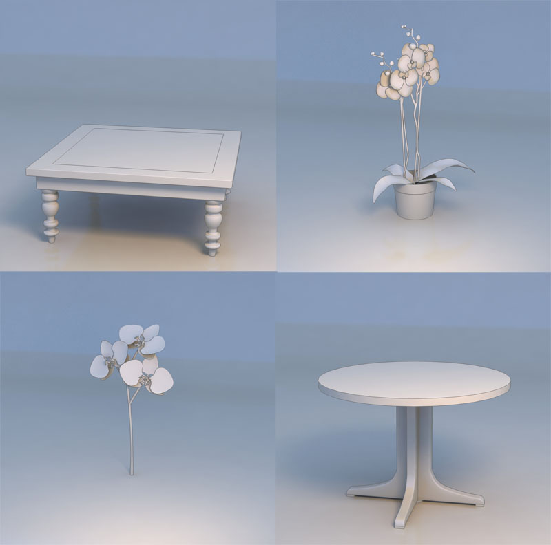 flowers round table desk 3D Model .c4d .max .obj .3ds .fbx .stl .blend 